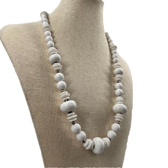 Vintage Acrylic 50's 60’s Bubble Beads 11” Necklace White Retro Chunky Mix Retro - Picture 3 of 10